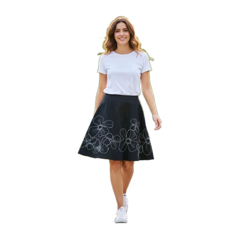 NWT Liz Claiborne Midi Skirt Daisy Embroidered Floral Whimsigoth RTL $89‎ SZ 20